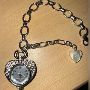 Silver Heart Charm Bracelet Watch